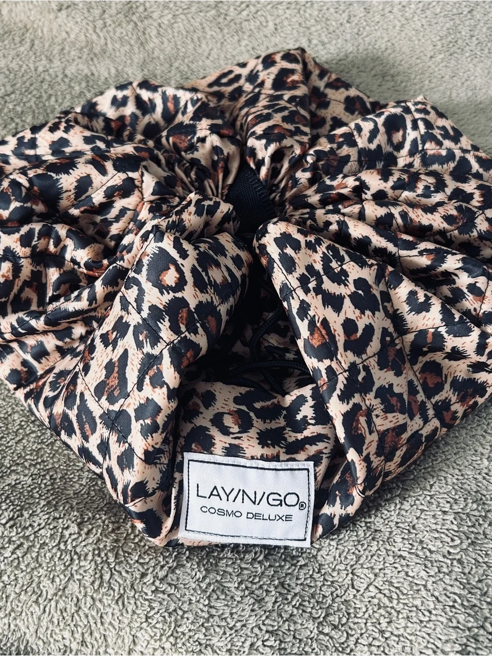 LAYN/GO Cosmo Deluxe Leopard Print Kids Scrunchie Bag - Beige & Black
